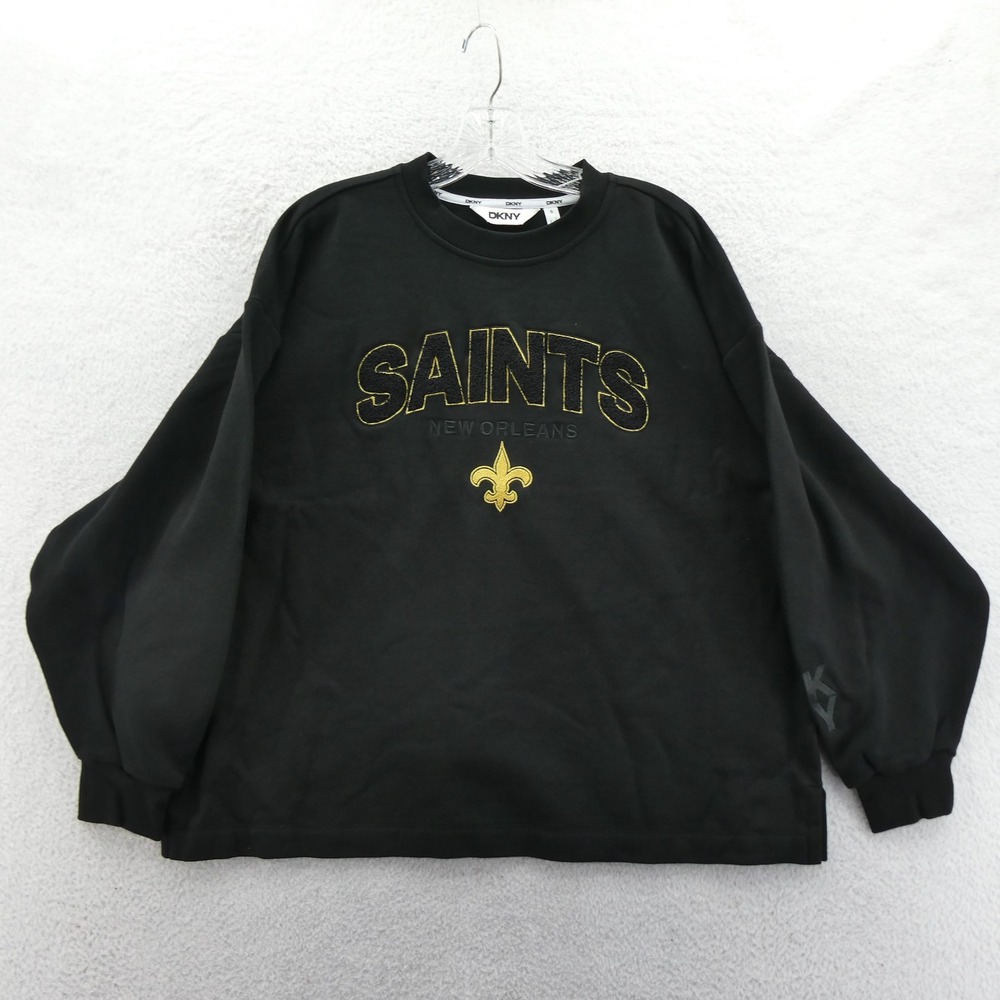 DKNY Sweatshirt Womens Small New Orleans Saints Black Gold Crewneck NFL Logo